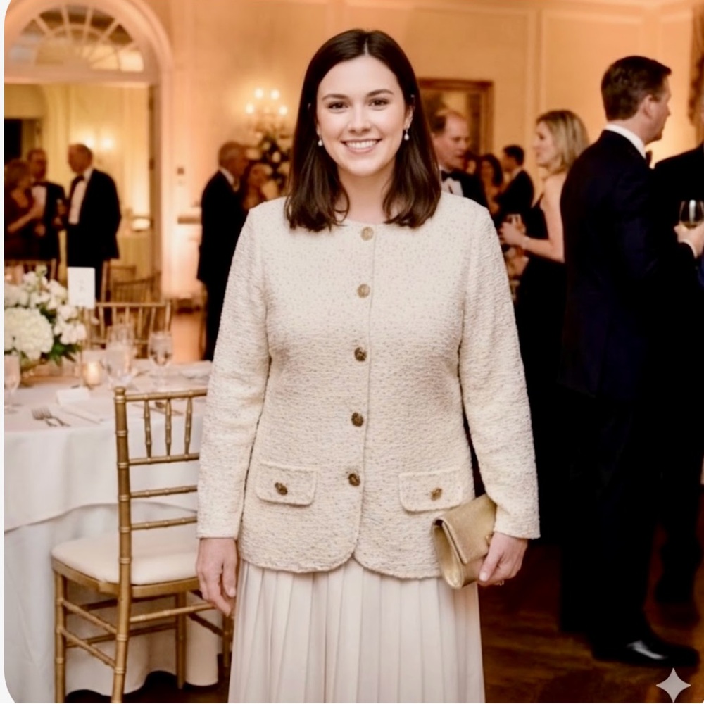 Elegant Cream Blazer and Pleated Skirt Set